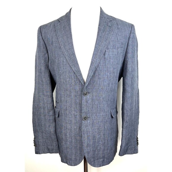 Joseph Abboud Linen Sport Coat Jacket Two Button Gray Black Plaid  Mens Size XL - Picture 2 of 15